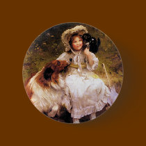 Collie, Girl and Cat buttons