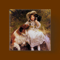 Collie, Girl and Cat buttons