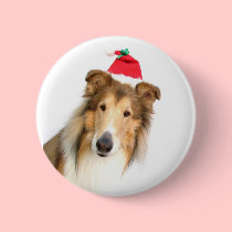 Collie in Santa's Hat Button by JWallPhotos Collie in Santa's Hat Button