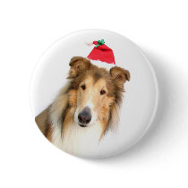 Collie in Santa's Hat Button