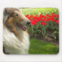 Collie n the Tulips Mouse Pad mousepads