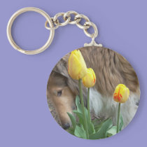 Collie N Tulips Keychain keychains