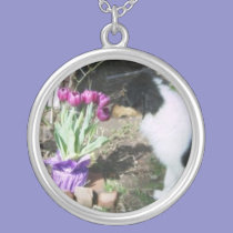 Collie Puppy and Easter Tulips necklaces