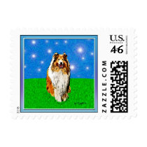 Collie with Stars Postage Stamp