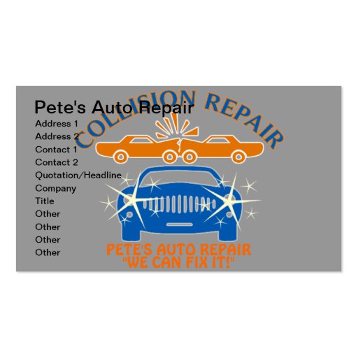 Collision Auto Repair Business Cards (front side)