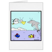 Collision: Dolphin and Pelican Cartoon Card