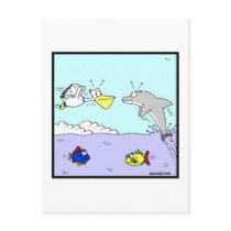 Collision: Dolphin and Pelican Cartoon Post Cards