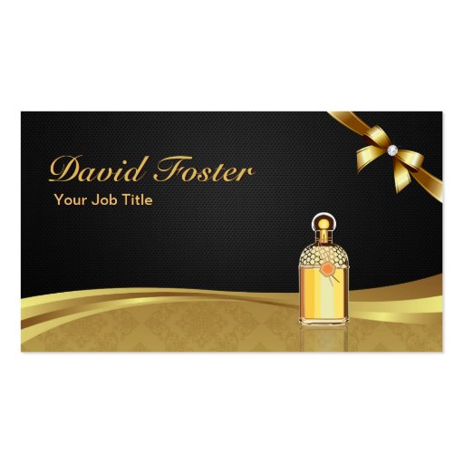 Cologne Perfume Bottle Elegant Black Gold Damask Business Card (front side)