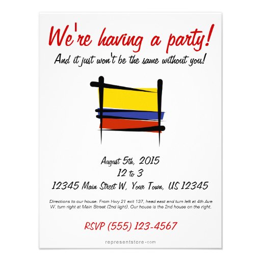 Colombia Brush Flag Personalized Invite