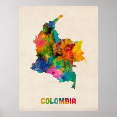 Colombia Watercolor Map Poster