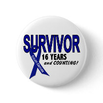 Colon Cancer 16 Year Survivor buttons by awarenessgifts Colon Cancer 16 Year Survivor buttons
