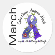 Colon Cancer Awareness Month Flower Ribbon 1 Stickers