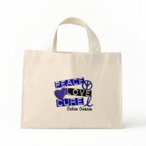 Colon Cancer Awareness PEACE LOVE CURE 1 bags by awarenessgifts Colon Cancer Awareness PEACE LOVE CURE 1 bags