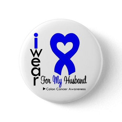 Colon Cancer Blue Heart Ribbon For My Husband pins