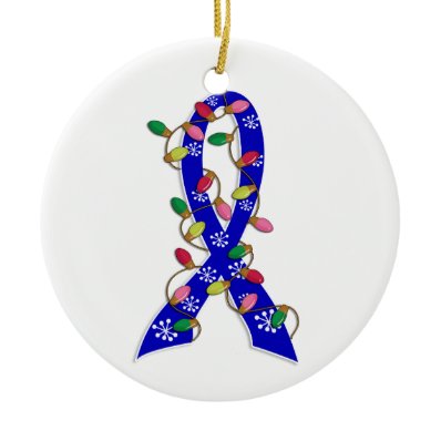 Colon Cancer Christmas Lights Ribbon Christmas Tree Ornaments