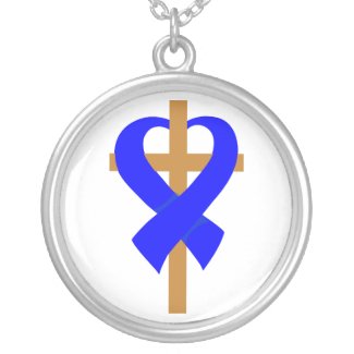Colon Cancer Cross Heart Ribbon necklace