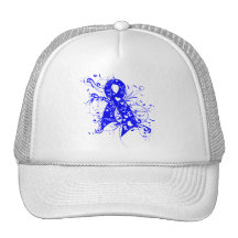 Colon Cancer Floral Swirls Ribbon Trucker Hats