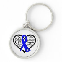 Colon Cancer Heart Ribbon Collage Keychains