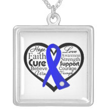 Colon Cancer Heart Ribbon Collage Personalized Necklace
