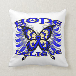Colon Cancer Hope Believe Butterfly Pillows
