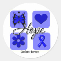 Colon Cancer Hope Love Inspire Awareness Round Sticker