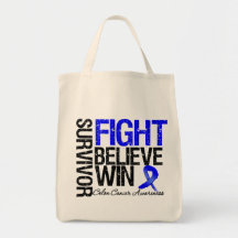 Colon Cancer Survivor Fight Believe Win Motto Bags