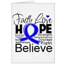 Colon Cancer Typographic Faith Love Hope Cards
