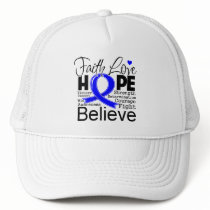 Colon Cancer Typographic Faith Love Hope Trucker Hats