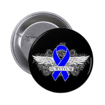 Colon Cancer Winged SURVIVOR Ribbon Pinback Button
