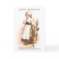 Colonial American Girl and her Spinning Wheel Greeting Cards
