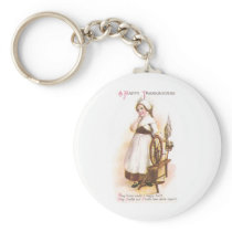 Colonial American Girl and her Spinning Wheel Keychain