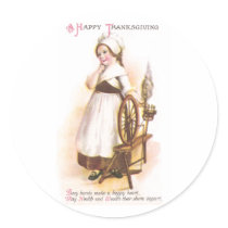 Colonial American Girl and her Spinning Wheel Round Stickers