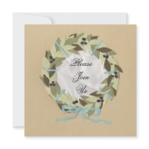 Colony Mediteranean Olive Wreath & Damask Casual - Personalized Announcement