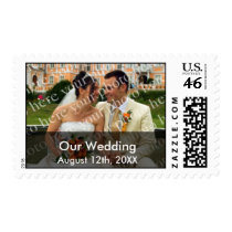 Color band modern slate gray custom photo wedding stamps
