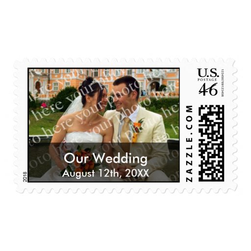 Color band modern slate gray custom photo wedding stamps
