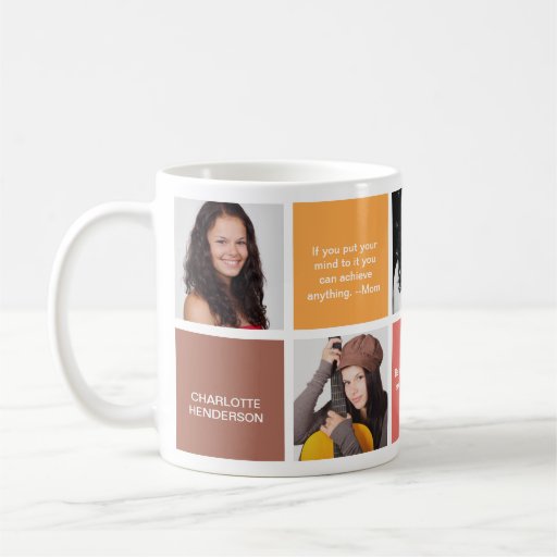 Color block brown personal quote grad custom photo coffee mug