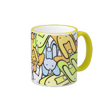 color bunnies coffee mugs