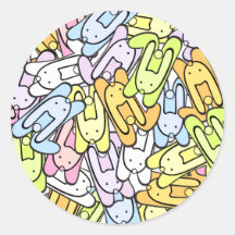 color bunnies round stickers