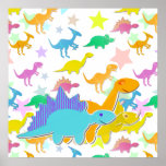 Color Cartoon Dinosaurs Poster