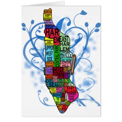 map of manhattan districts. Color Coded Manhattan Map Greeting Cards by greenbaby