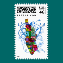 Color Coded Manhattan Map postage