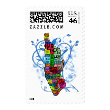 Color Coded Manhattan Map Postage
