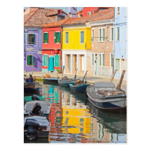 Color houses in Venice island Burano Italy Post Card