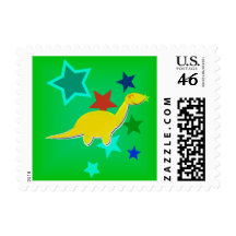Color Stars Yellow Dinosaur Postage Stamps
