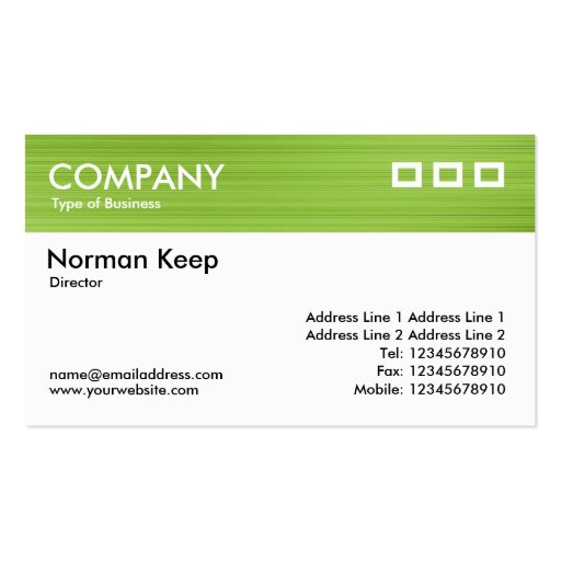 Color Textured Header - Brushed Green Business Card Templates (front side)