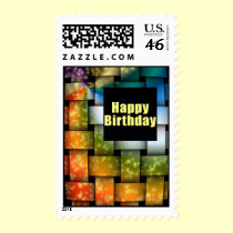 Color Weave Happy Birthday postage by dndartstudio Color Weave Happy Birthday postage