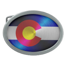 Colorado brushed metal flag oval belt buckle