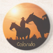 Colorado cowboy on horseback Sandstone Coaster