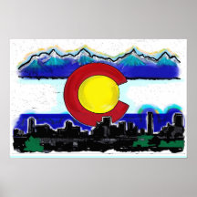 Colorado flag artistic denver skyline poster