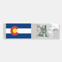Colorado Map and State Flag Bumper Stickers